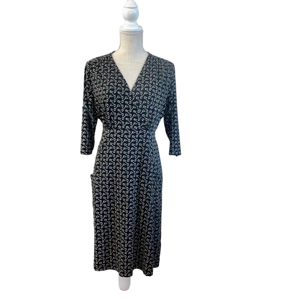 EQL by Kerrits Womens MD Dress Faux Wrap Black 3/4 Sleeve Organic Cotton Blend